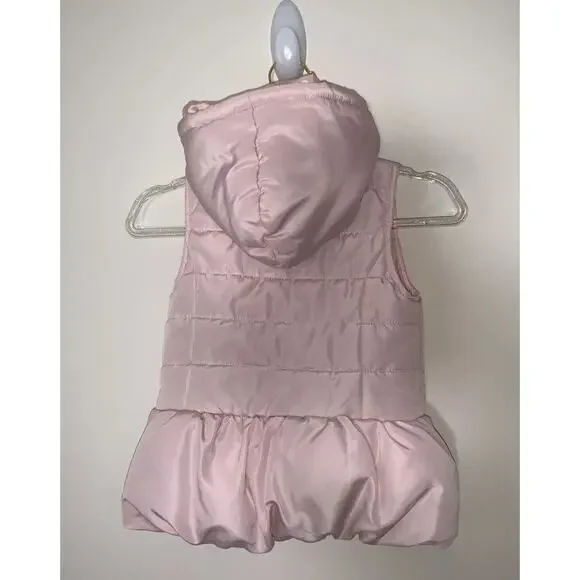 Calvin Klein Jeans Girls 5 Pink Hooded Puffer Gilet Zip Quilted Logo Barbiecore - Picture 2 of 8